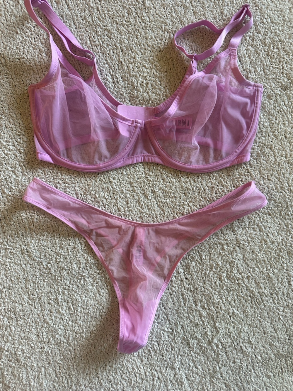 SKIMS Sheer Mesh Bralet and Panty Set in Light Pink